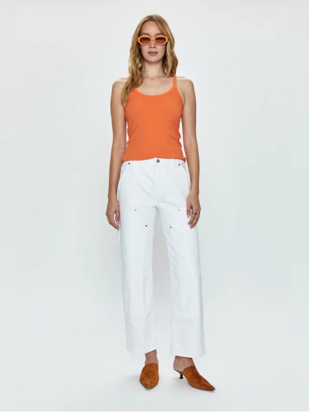 pistola White Wide-Leg Crop Jeans with Copper Rivets